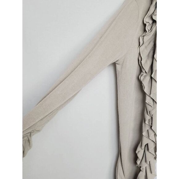 Studio Y Taupe Ruffle Open Front Cardigan M - Picture 4 of 8